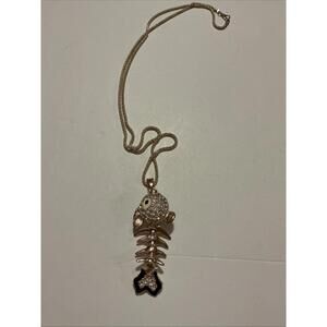 gold-tone fish bone necklace with a rhinestones On 30” Chain